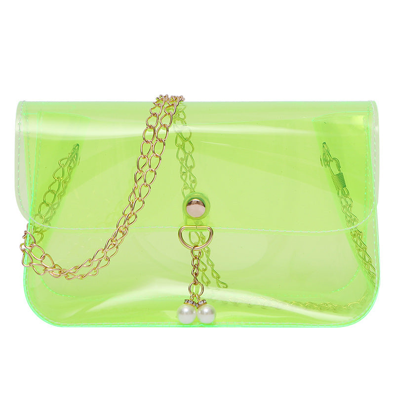 Women Fashion Simple Transparent Clear Acrylic Pearl Pendant Chain Messenger Mini Bag
