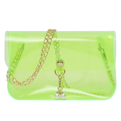 Women Fashion Simple Transparent Clear Acrylic Pearl Pendant Chain Messenger Mini Bag