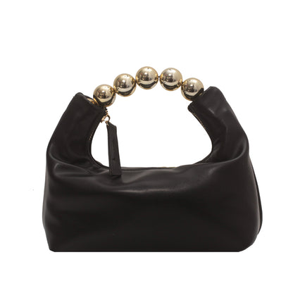 Women Chic Beaded Zipper Design Solid Color PU Handle Bag