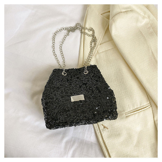 Sac seau à bandoulière créatif à chaîne et paillettes pour femme 
