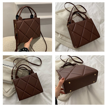 Women Basic Rhombus Design Solid Color PU Handle Bag