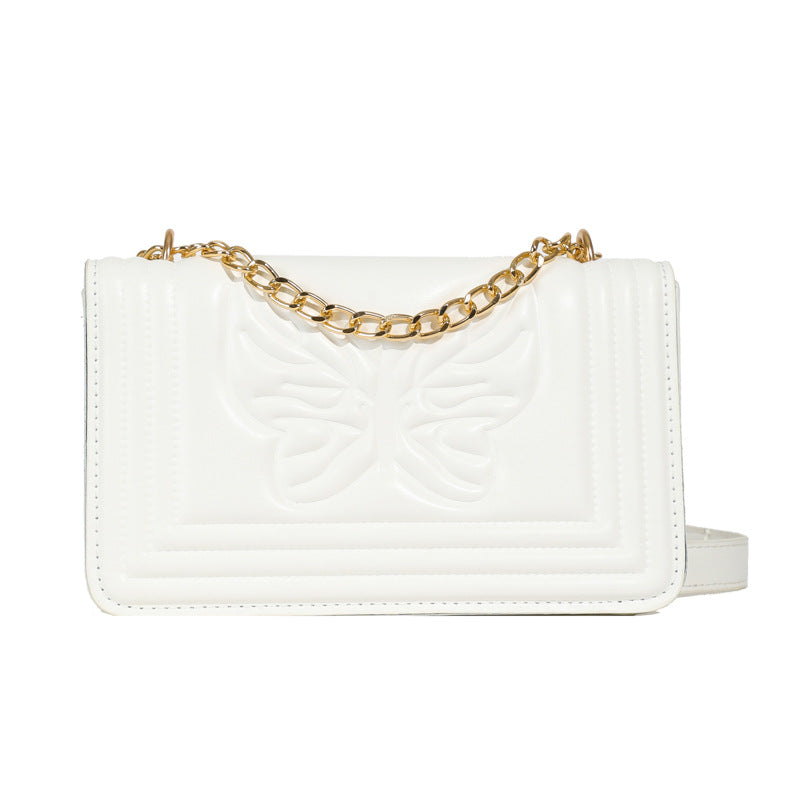 Sac à bandoulière carré tendance en relief avec motif papillon de couleur unie 