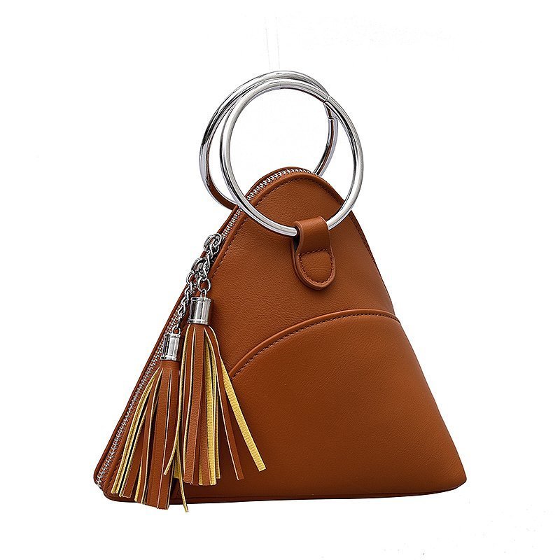 Women Creative Tassel Hoop Decoration Triangle Shape PU Handle Bag