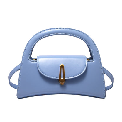 Women Chic Flap Buckle Design Solid Color PU Handle Bag