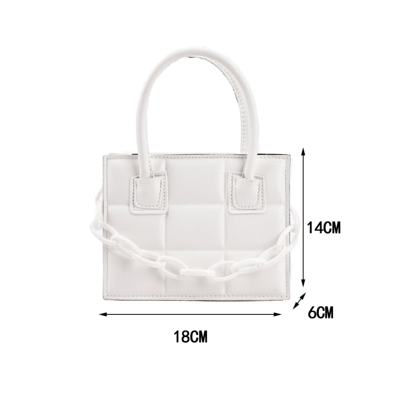Women Fashion Chain Decorative Plaid Embossed Solid Color PU Crossbody Bag