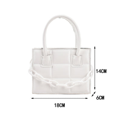 Women Fashion Chain Decorative Plaid Embossed Solid Color PU Crossbody Bag