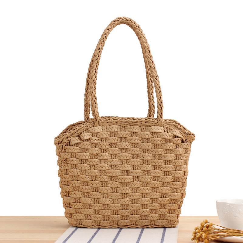 Sac à main tissé en paille pour femme, style Mori, simple, idéal pour les vacances 