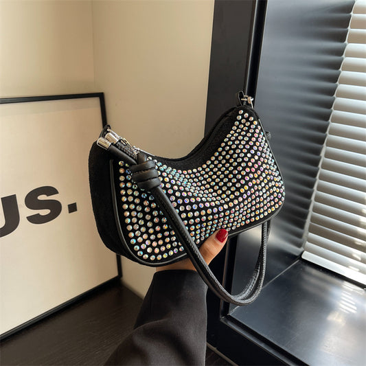 Sac à bandoulière tendance pour femme avec fermeture éclair et strass colorés 