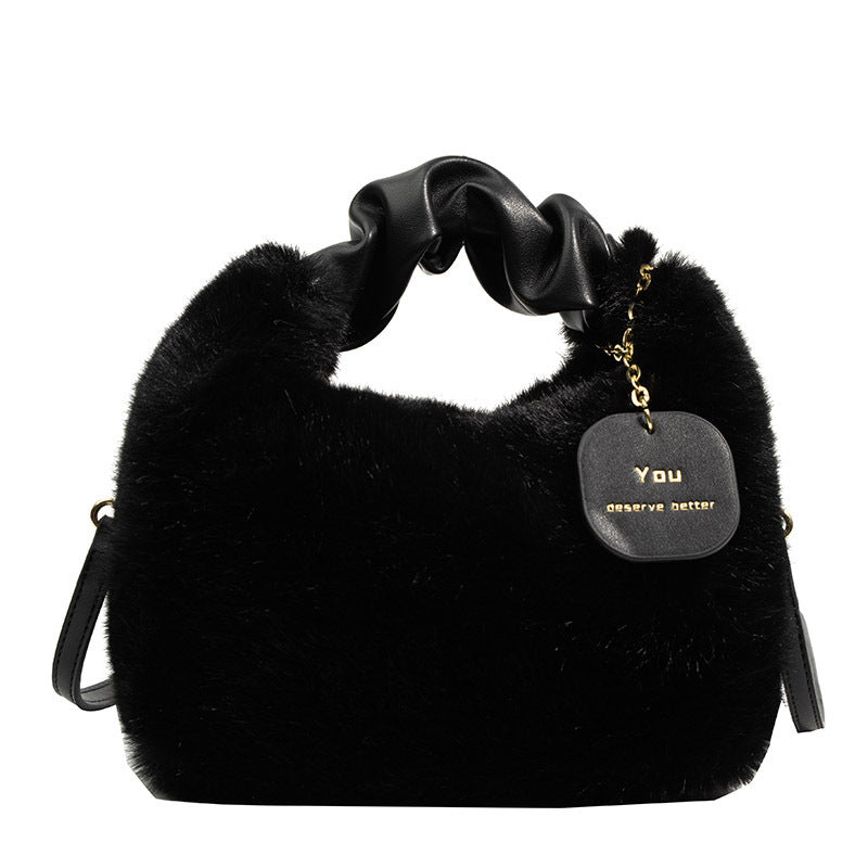 Sac à bandoulière tendance pour femme, couleur unie, avec poignée en peluche, collection automne et hiver 