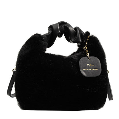 Sac à bandoulière tendance pour femme, couleur unie, avec poignée en peluche, collection automne et hiver 