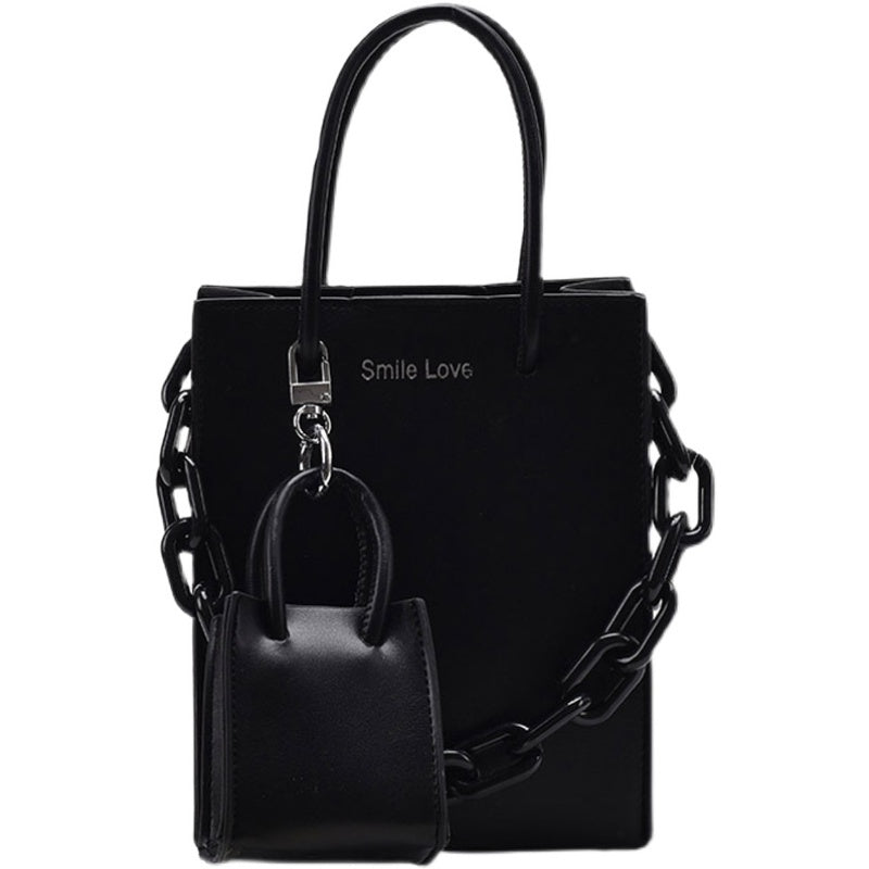 2 In 1 Women Fashion Basic Chain Decorative Solid Color PU Handle Bag