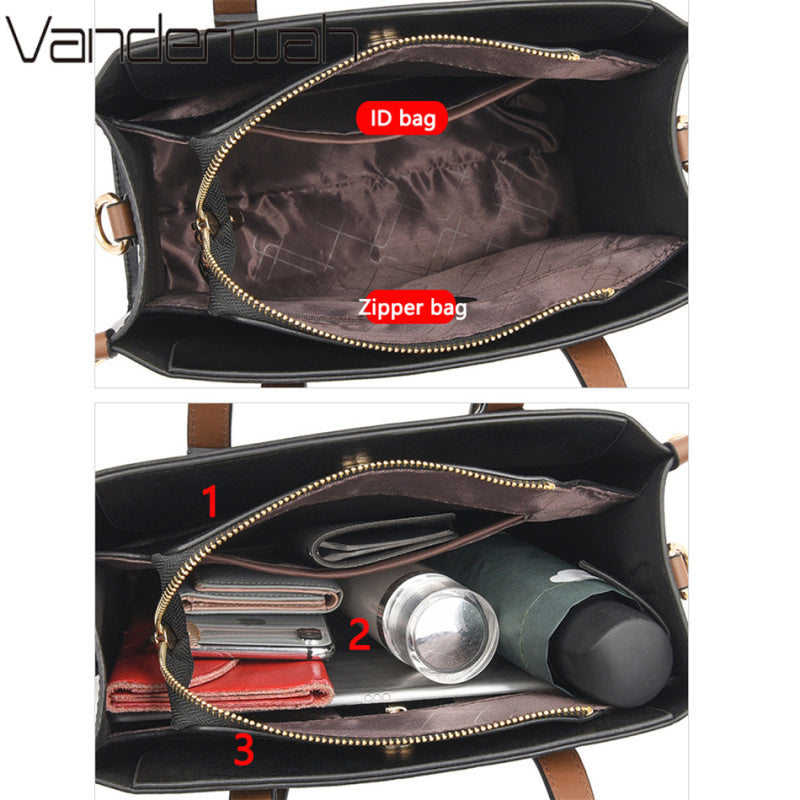 Women Casual Pendant Design Solid Color Large Capacity PU Handle Bag