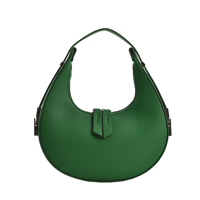 Women Chic Zipper Design Crescent Shape Solid Color PU Underarm Bag