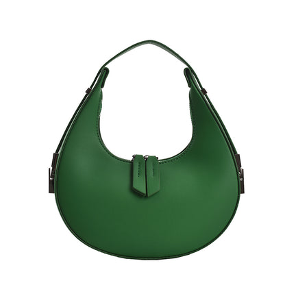Women Chic Zipper Design Crescent Shape Solid Color PU Underarm Bag