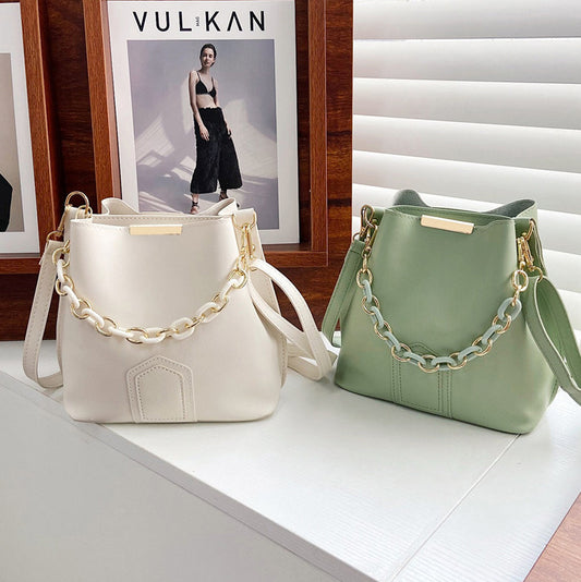 Sac seau à bandoulière tendance de grande capacité, couleur unie 