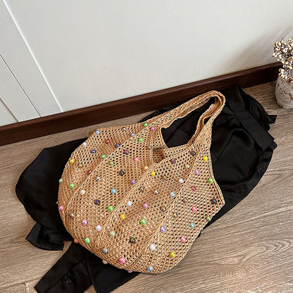 Sac fourre-tout tissé creux à perles pour femme