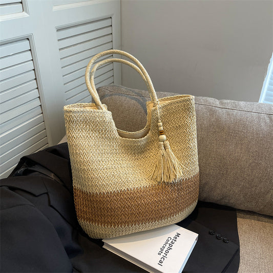 Sac fourre-tout en paille tissée à la mode pour femme, grande capacité 