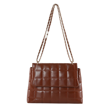 Women Fashionable Simple Solid Color Rhombic Clad Flap Chain Shoulder Crossbody Bag