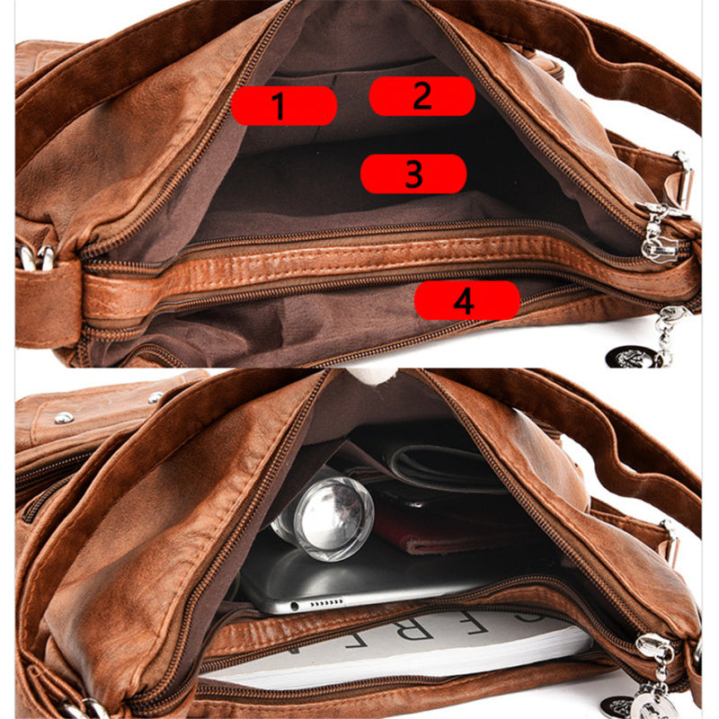 Sac à bandoulière décontracté multi-poches pour femme, couleur unie, grande capacité, en PU 