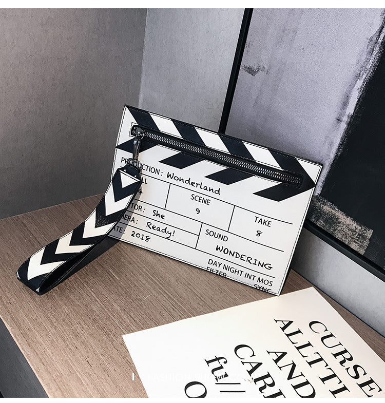 Pochette carrée en PU pour femme, design créatif en forme d'ardoise avec fermeture éclair 