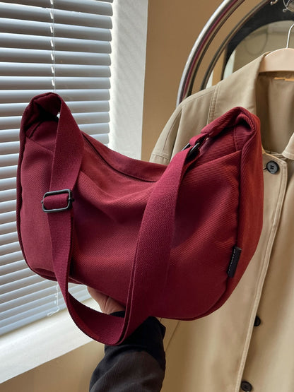 Sac à bandoulière en toile de couleur unie, design simple et tendance, grande capacité 