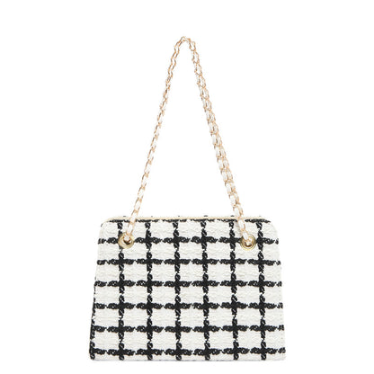 Fashionable Woven Contrast Large-Capacity Shoulder Tote Bag