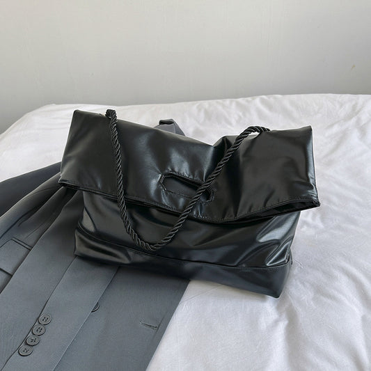 Women Simple And Fashionable Solid Color Large Capacity PU Tote Bag