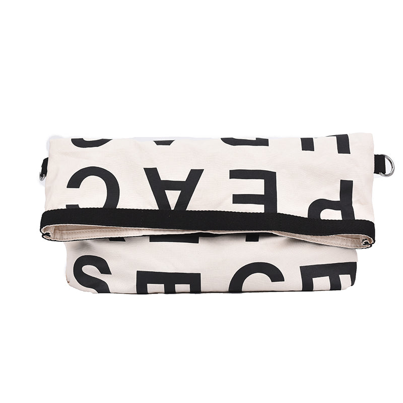 Sac à bandoulière en toile grande capacité pour femme, style décontracté, motif lettres 