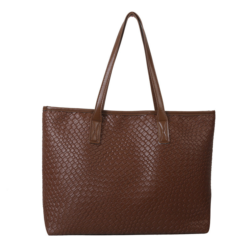 Women Fashionable Solid Color Woven Large Capacity Tote Bag