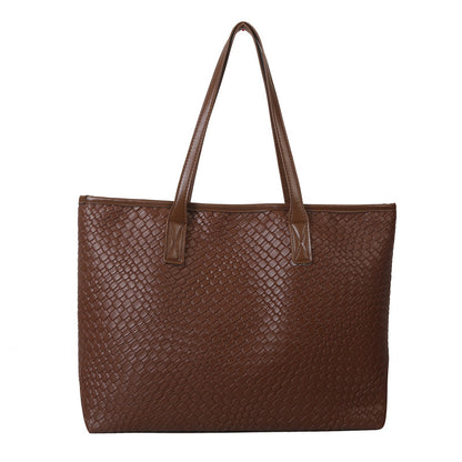 Women Fashionable Solid Color Woven Large Capacity Tote Bag