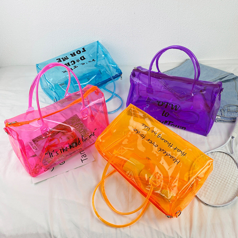Fashion Transparent Candy Color Large Capacity Portable Travelling Plastic Bag