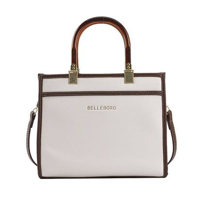 Women Chic Letter Embossing Color Blocking Large Capacity PU Handle Bag