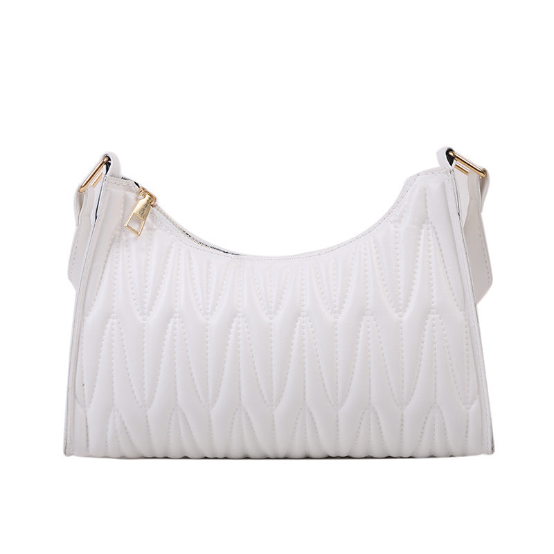 Women Basic Zipper Crease Design Solid Color PU Underarm Bag