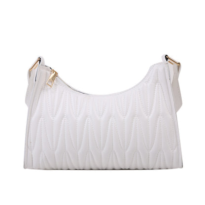Women Basic Zipper Crease Design Solid Color PU Underarm Bag