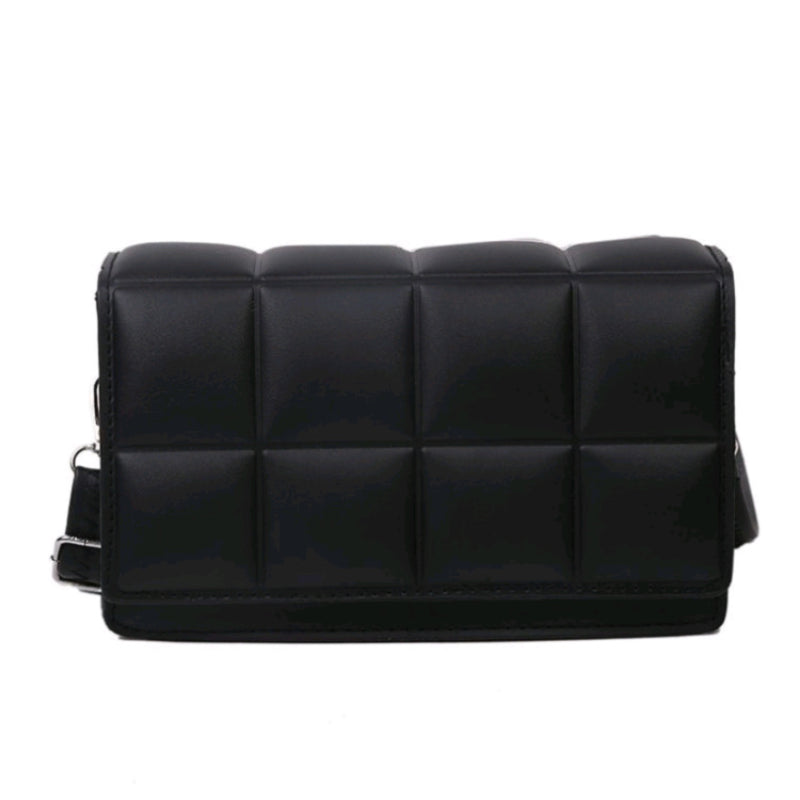 Sac à bandoulière en PU de couleur unie avec broderie à carreaux pour femme 