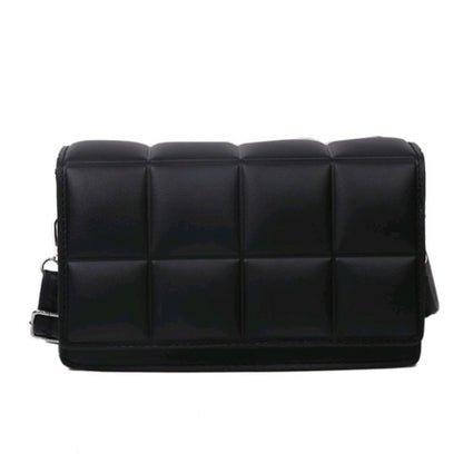 Sac à bandoulière en PU de couleur unie avec broderie à carreaux pour femme 