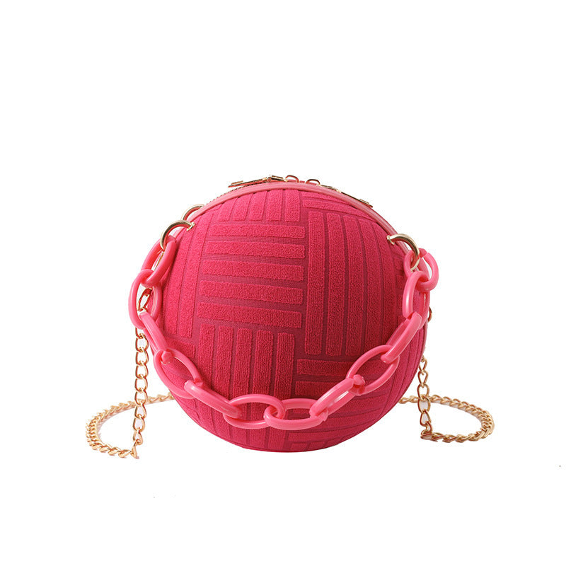 Women Fashionable Solid Color Round Ball Chain Crossbody Bag