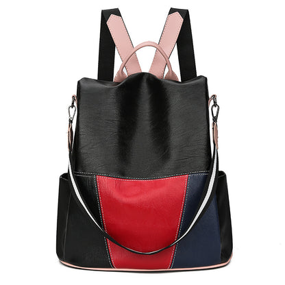 Women Casual Classic Color Blocking PU Large-capacity Shoulder Strap Backpack
