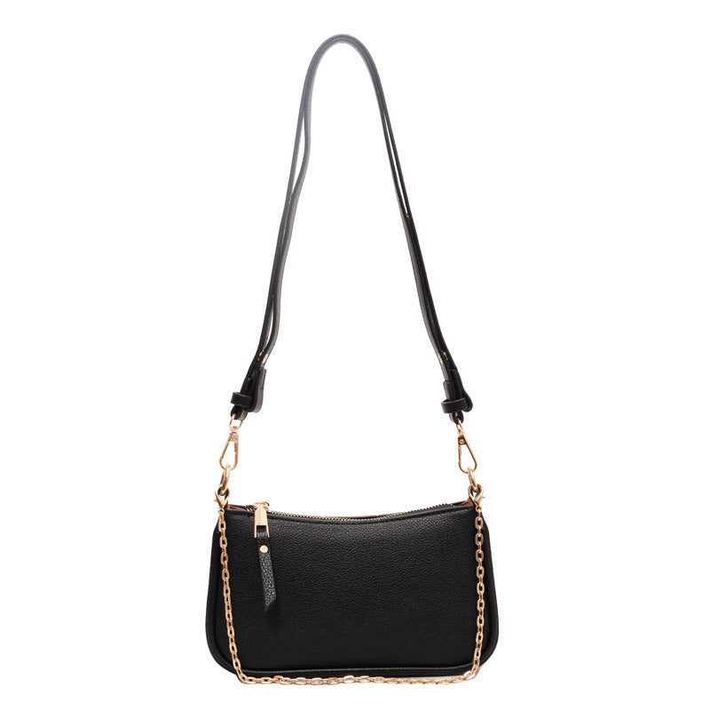 Sac à bandoulière carré à fermeture éclair et motif litchi pour femme