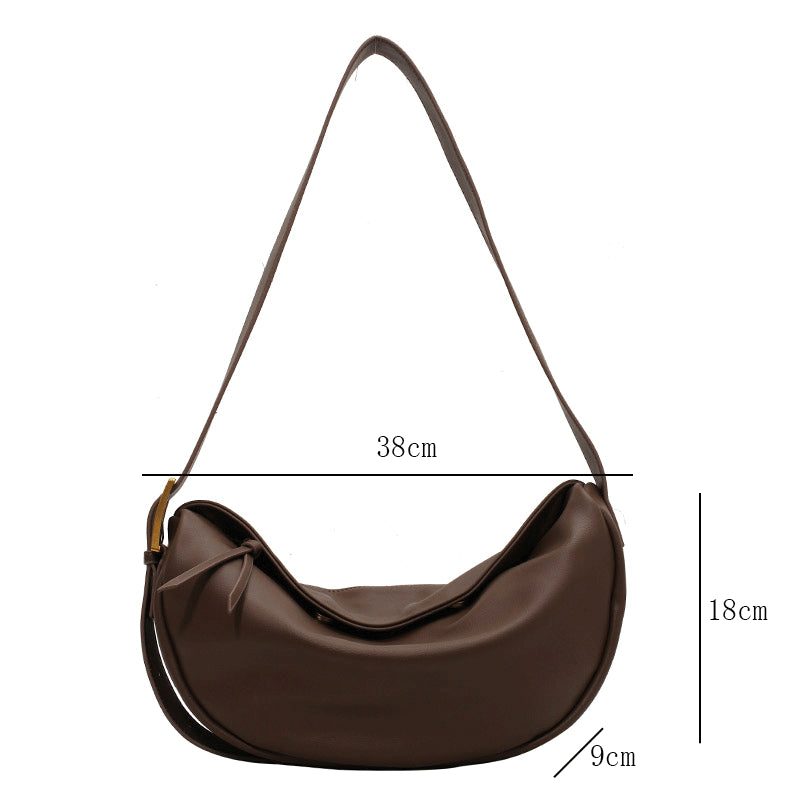 Women Casual Basic Zipper Buckle Design Solid Color Large Capacity PU Shoulder Bag