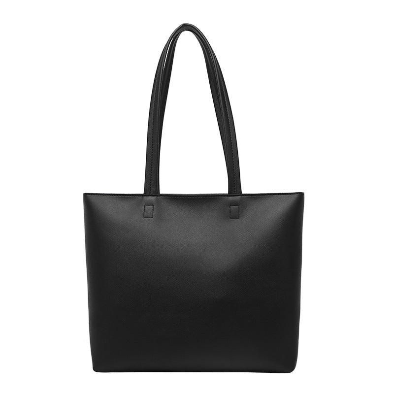 Women Fashion Basic Zipper Design Solid Color Large Capacity PU Tote Bag