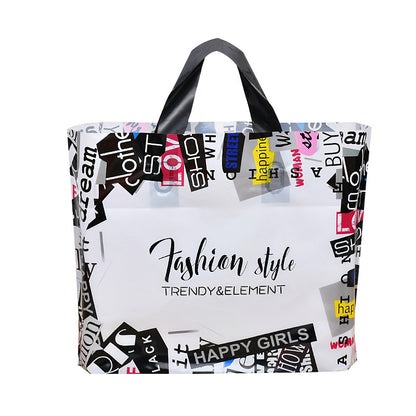 52*40*10 Fashion Simple Letter Printing Cosmetics Clothing Plastic Portable Shopping Bag 50-Bag