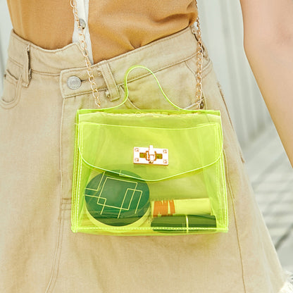 Sac à bandoulière en PVC transparent et uni pour femme, joli modèle à rabat avec boucle 