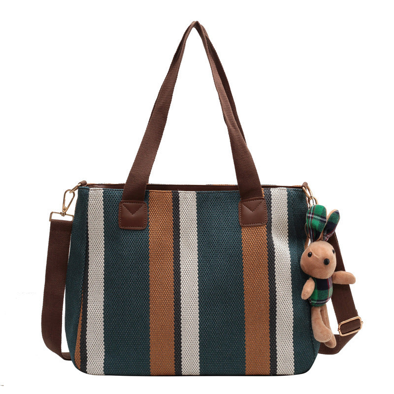 Women'S Fashion Stripe Large Capacity Canvas Tote Bag