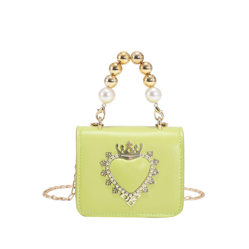 Women Fashion Elegant Heart Pearl Handbag Crossbody Small Square Bag