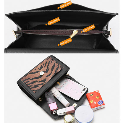 Women Vintage Flap Buckle Design Zebra Pattern PU Crossbody Bag