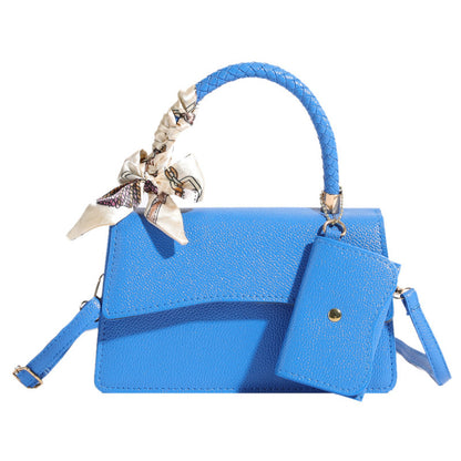 Women Fashion Solid Color Flap Scarf Coin Purse Pendant Square Handle Crossbody Bag