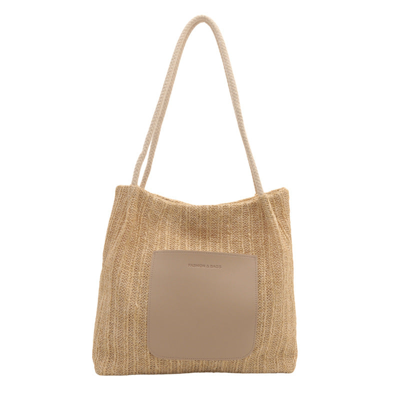 Sac fourre-tout tissé simple et tendance pour femme, grande capacité 