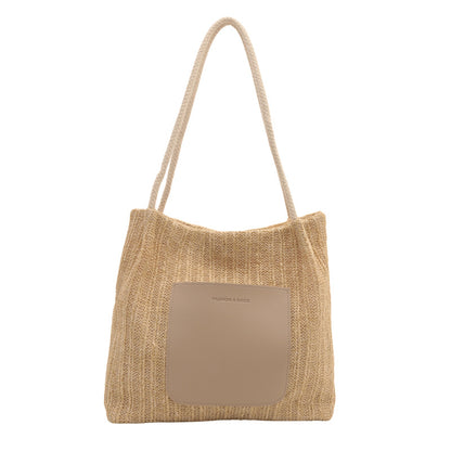 Sac fourre-tout tissé simple et tendance pour femme, grande capacité 