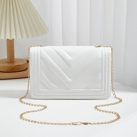 Women Simple Fashion Classic Embossed Square Chain Crossbody Bag